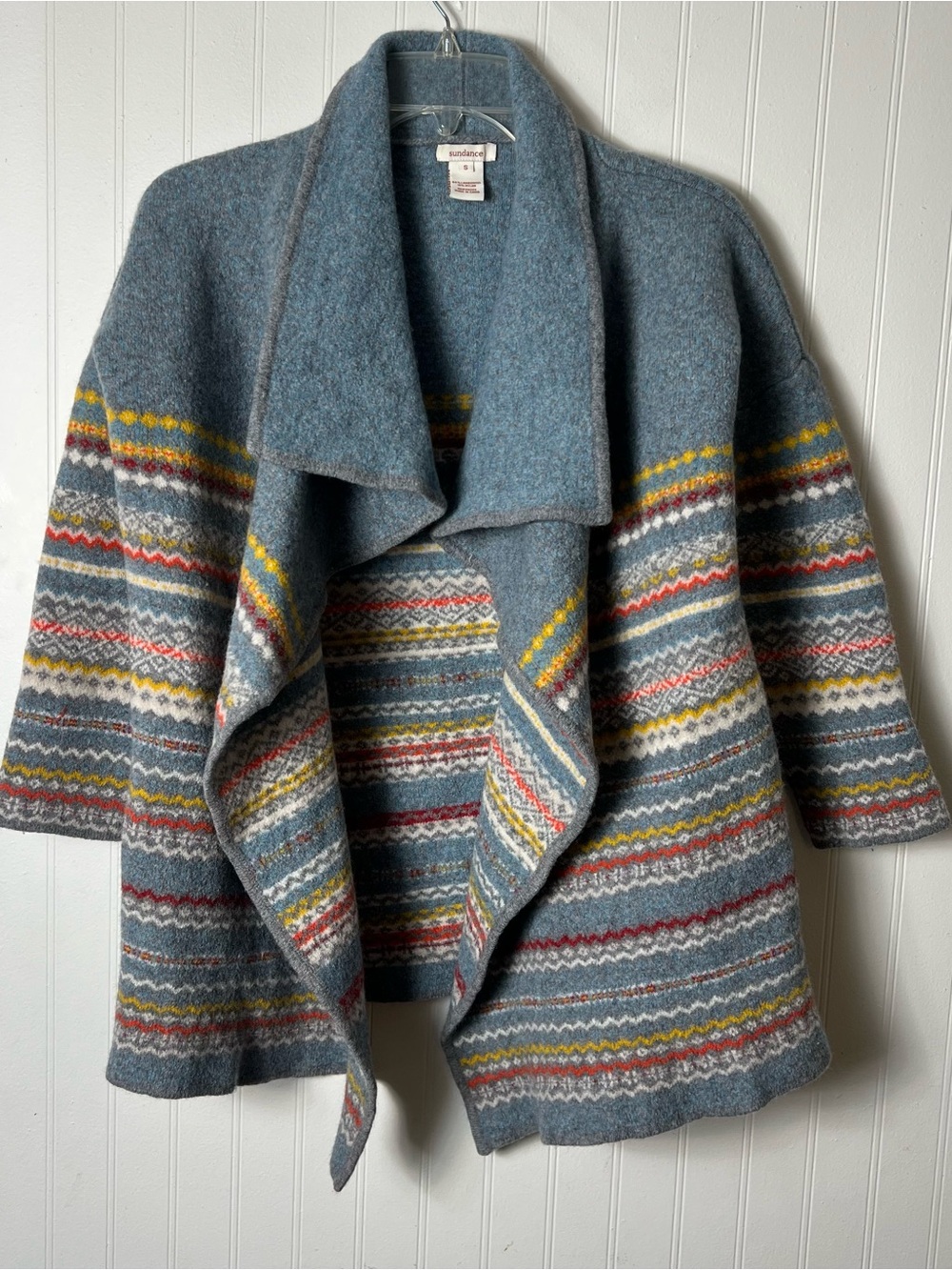 Sundance Lambswool Fair Isle Waterfall Cardigan Blue Women’s Small